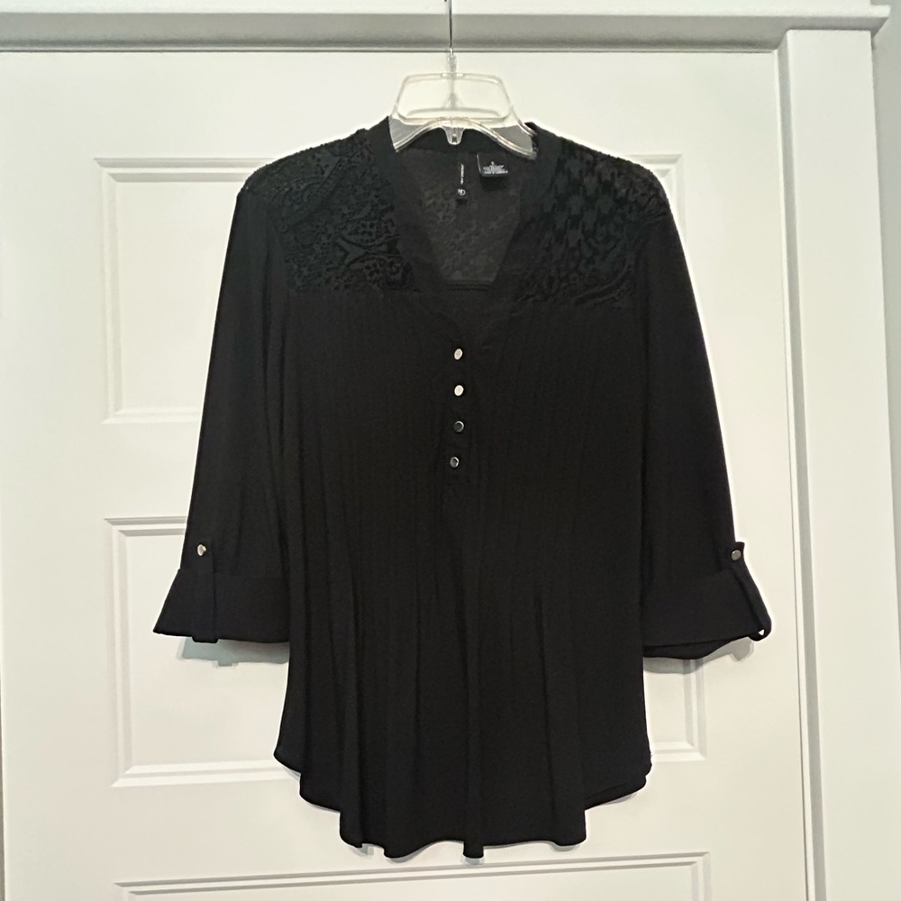 Women’s Size Small New Directions Black Blouse Sheer Detail